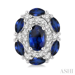 5x3 MM Oval Cut and 3X1.5 MM Marquise Cut Sapphire and 1/5 Ctw Round Cut Diamond Precious Earring in 14K White Gold 5x3 MM Oval Cut and 3X1.5 MM Marquise Cut Sapphire and 1/5 Ctw Round Cut Diamond Precious Earring in 14K White Gold