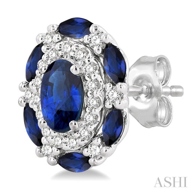 5x3 MM Oval Cut and 3X1.5 MM Marquise Cut Sapphire and 1/5 Ctw Round Cut Diamond Precious Earring in 14K White Gold 5x3 MM Oval Cut and 3X1.5 MM Marquise Cut Sapphire and 1/5 Ctw Round Cut Diamond Precious Earring in 14K White Gold