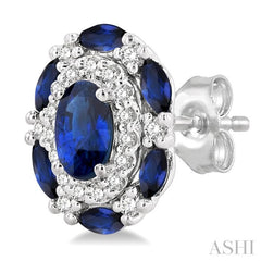 5x3 MM Oval Cut and 3X1.5 MM Marquise Cut Sapphire and 1/5 Ctw Round Cut Diamond Precious Earring in 14K White Gold 5x3 MM Oval Cut and 3X1.5 MM Marquise Cut Sapphire and 1/5 Ctw Round Cut Diamond Precious Earring in 14K White Gold