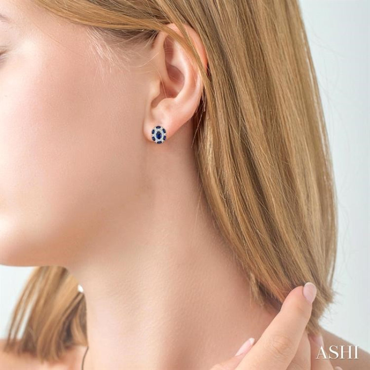 5x3 MM Oval Cut and 3X1.5 MM Marquise Cut Sapphire and 1/5 Ctw Round Cut Diamond Precious Earring in 14K White Gold 5x3 MM Oval Cut and 3X1.5 MM Marquise Cut Sapphire and 1/5 Ctw Round Cut Diamond Precious Earring in 14K White Gold