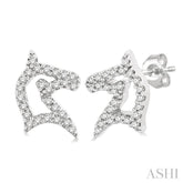 1/6 Ctw Petite Horse Head Round Cut Diamond Fashion Stud Earring in 10K White Gold