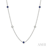 2.85 MM Sapphire and 1/2 Ctw Round Cut Diamond Precious Station Necklace in 14K White Gold