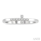 1/10 Ctw Petite Reclining Cross Round Cut Diamond Stackable Fashion Ring in 10K White Gold