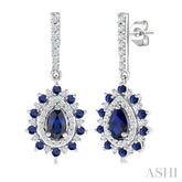 5x3 MM Pear Cut & 1.45 MM Round Cut Sapphire and 1/3 Ctw Round Cut Diamond Precious Earring in 14K White Gold