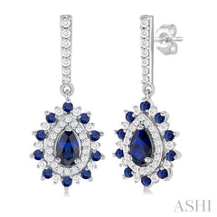 5x3 MM Pear Cut & 1.45 MM Round Cut Sapphire and 1/3 Ctw Round Cut Diamond Precious Earring in 14K White Gold 5x3 MM Pear Cut & 1.45 MM Round Cut Sapphire and 1/3 Ctw Round Cut Diamond Precious Earring in 14K White Gold