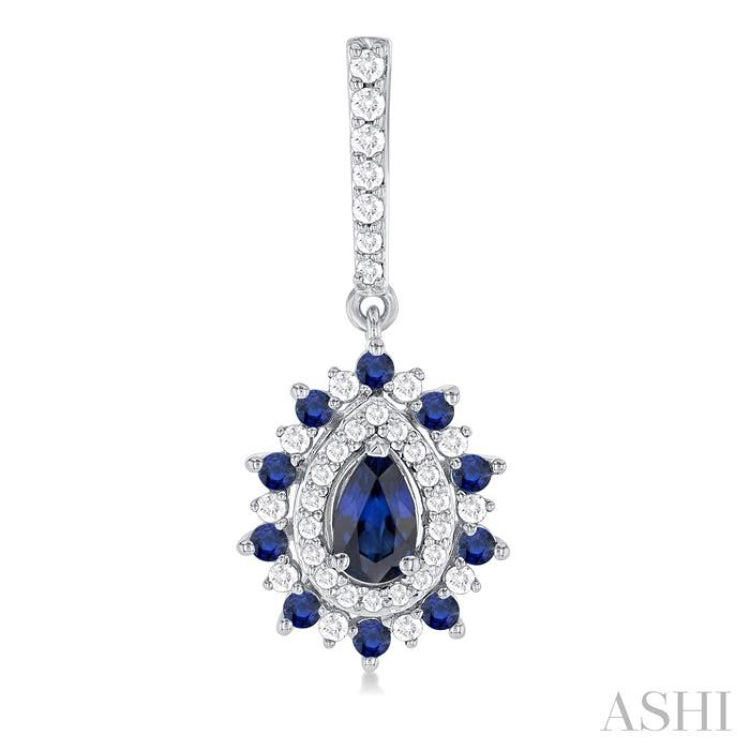 5x3 MM Pear Cut & 1.45 MM Round Cut Sapphire and 1/3 Ctw Round Cut Diamond Precious Earring in 14K White Gold 5x3 MM Pear Cut & 1.45 MM Round Cut Sapphire and 1/3 Ctw Round Cut Diamond Precious Earring in 14K White Gold