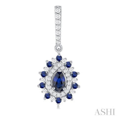 5x3 MM Pear Cut & 1.45 MM Round Cut Sapphire and 1/3 Ctw Round Cut Diamond Precious Earring in 14K White Gold 5x3 MM Pear Cut & 1.45 MM Round Cut Sapphire and 1/3 Ctw Round Cut Diamond Precious Earring in 14K White Gold