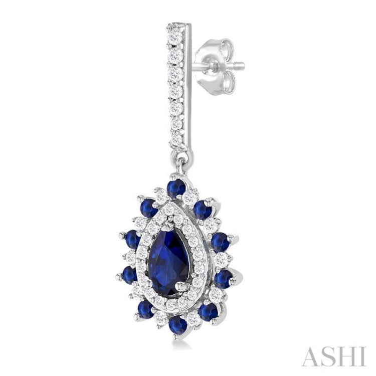 5x3 MM Pear Cut & 1.45 MM Round Cut Sapphire and 1/3 Ctw Round Cut Diamond Precious Earring in 14K White Gold 5x3 MM Pear Cut & 1.45 MM Round Cut Sapphire and 1/3 Ctw Round Cut Diamond Precious Earring in 14K White Gold