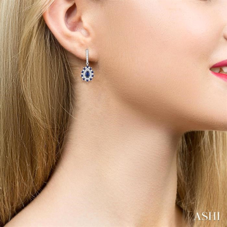 5x3 MM Pear Cut & 1.45 MM Round Cut Sapphire and 1/3 Ctw Round Cut Diamond Precious Earring in 14K White Gold 5x3 MM Pear Cut & 1.45 MM Round Cut Sapphire and 1/3 Ctw Round Cut Diamond Precious Earring in 14K White Gold