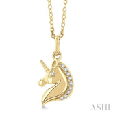 1/20 Ctw Petite Unicorn Round Cut Diamond Fashion Pendant With Chain in 10K Yellow Gold