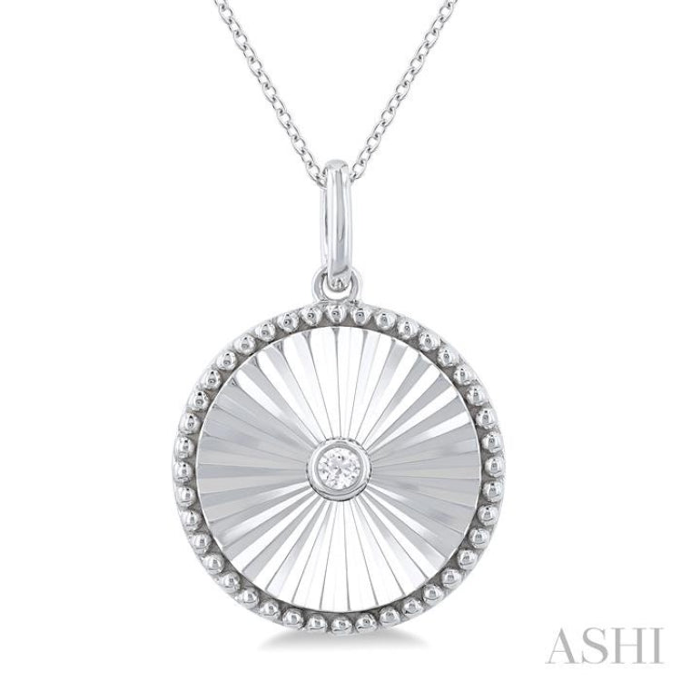 1/20 Ctw Round fluted medallion Round Cut Diamond Pendant With Chain in Sterling Silver 1/20 Ctw Round fluted medallion Round Cut Diamond Pendant With Chain in Sterling Silver