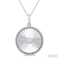 1/20 Ctw Round fluted medallion Round Cut Diamond Pendant With Chain in Sterling Silver 1/20 Ctw Round fluted medallion Round Cut Diamond Pendant With Chain in Sterling Silver