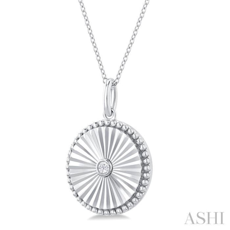 1/20 Ctw Round fluted medallion Round Cut Diamond Pendant With Chain in Sterling Silver 1/20 Ctw Round fluted medallion Round Cut Diamond Pendant With Chain in Sterling Silver