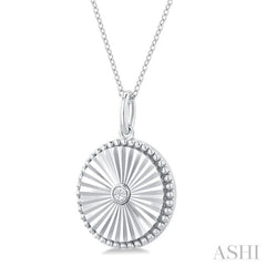 1/20 Ctw Round fluted medallion Round Cut Diamond Pendant With Chain in Sterling Silver 1/20 Ctw Round fluted medallion Round Cut Diamond Pendant With Chain in Sterling Silver