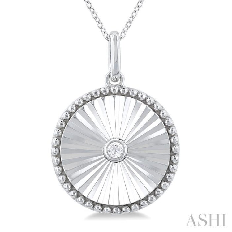 1/20 Ctw Round fluted medallion Round Cut Diamond Pendant With Chain in Sterling Silver 1/20 Ctw Round fluted medallion Round Cut Diamond Pendant With Chain in Sterling Silver