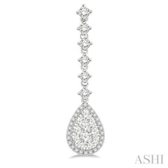 1 ctw Pear Shape Dangler Round Cut Diamond Lovebright Earrings in 14K White Gold 1 ctw Pear Shape Dangler Round Cut Diamond Lovebright Earrings in 14K White Gold