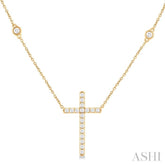 1/2 Ctw Round Cut Diamond Cross Fashion Station Necklace in 10K Yellow Gold