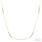 3/4 Ctw Three Stone Bezel Set Round Cut Diamond Station Necklace in 14K Yellow Gold