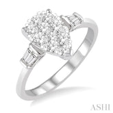 5/8 Ctw Pear Shape Lovebright Baguette and Round Cut Diamond Cluster Ring in 14K White Gold
