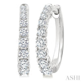 3/4 Ctw Graduated Round Cut Diamond Fashion Hoop Earrings in 14K White Gold
