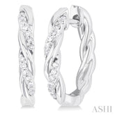 1/10 Ctw Entwined Front Round Cut Diamond Fashion Hoop Earring in 10K White Gold
