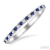 1.35 MM Round Shape Sapphire and 1/10 Ctw Petite Round Cut Diamond Precious Stack Band in 10K White Gold