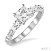 3/8 Ctw Round and Baguette Cut Diamond Princess Shape Semi-Mount Engagement Ring in 14K White Gold