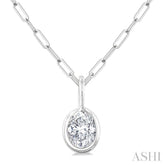 1/5 Ctw Oval Cut Bezel Set Diamond Fashion Pendant With Paperclip Chain in 14K White Gold