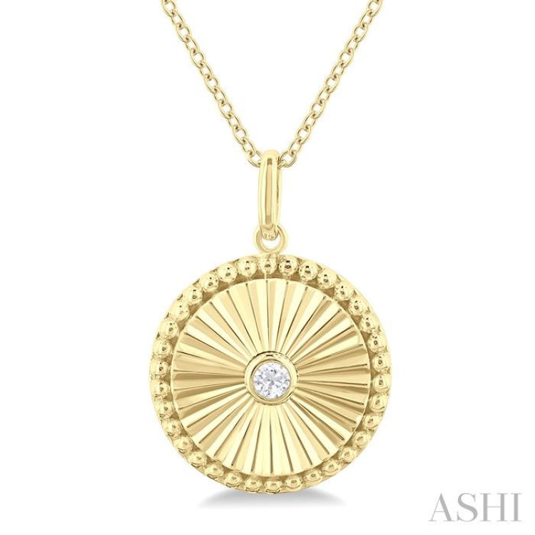 1/20 Ctw Round fluted medallion Round Cut Diamond Pendant With Chain in 14K Yellow Gold 1/20 Ctw Round fluted medallion Round Cut Diamond Pendant With Chain in 14K Yellow Gold