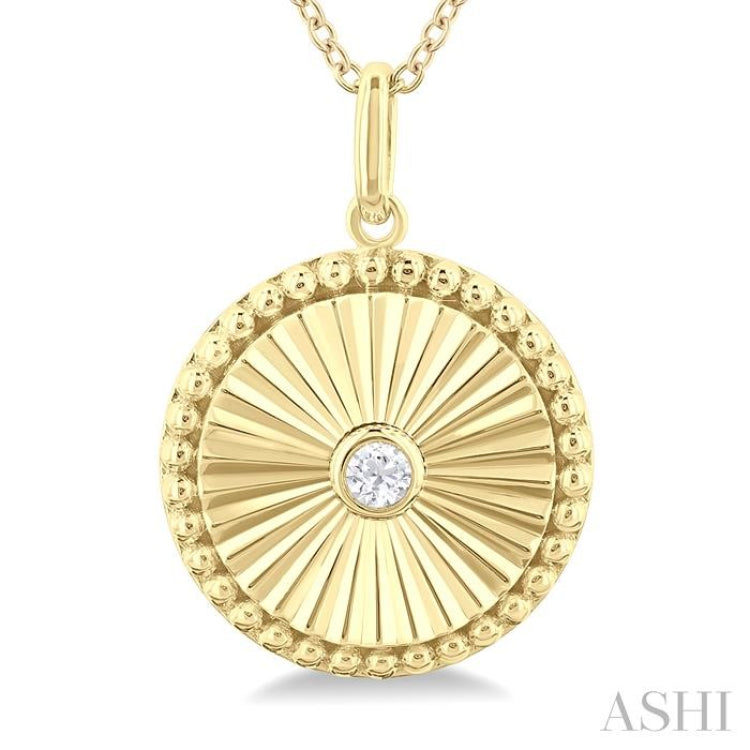 1/20 Ctw Round fluted medallion Round Cut Diamond Pendant With Chain in 14K Yellow Gold 1/20 Ctw Round fluted medallion Round Cut Diamond Pendant With Chain in 14K Yellow Gold
