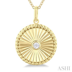 1/20 Ctw Round fluted medallion Round Cut Diamond Pendant With Chain in 14K Yellow Gold 1/20 Ctw Round fluted medallion Round Cut Diamond Pendant With Chain in 14K Yellow Gold