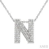 1/20 Ctw Bubble Accent Initial 'N' Round Cut Diamond Fashion Pendant With Chain in Sterling Silver