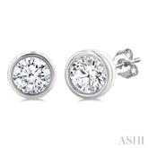 1/5 Ctw Petite Bezel Set Round Cut Diamond Fashion Stud Earring in 10K White Gold