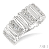1/10 Ctw Wide Ribbed Plain Polished and Round Cut Diamond Bold Fashion Band in Sterling Silver