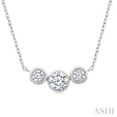 1/2 Ctw Past, Present & Future 3-Stone Bezel Set Round Cut Diamond Necklace in 14K White Gold