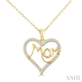 1/4 Ctw 'MOM' Heart Frame Round Cut Diamond Fashion Pendant With Chain in 10K Yellow Gold