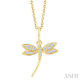 1/10 Ctw Petite Dragonfly Round Cut Diamond Fashion Pendant With Chain in 10K Yellow Gold
