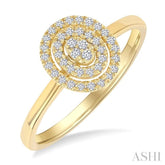 1/6 Ctw Double Halo Oval Shape Petite Round Cut Diamond Fashion Ring in 10K Yellow Gold