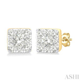 1/6 Ctw Lovebright Petite Square Shape Round Cut Diamond Fashion Stud Earring in 10K Yellow Gold
