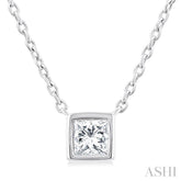 1/6 Ctw Petite Bezel Set Princess Cut Diamond Fashion Pendant With Chain in 10K White Gold