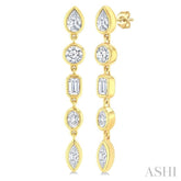 1 Ctw Bezel Set Mixed Diamond Cut Fashion Earring in 14K Yellow Gold