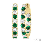 2.5 MM Emerald and 1 Ctw Round Cut Inside-Out Diamond Precious Hoop Earrings in 14K Yellow Gold