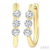 3/4 Ctw 3-Stone Round Cut Diamond Fashion Hoop Earring in 14K Yellow Gold