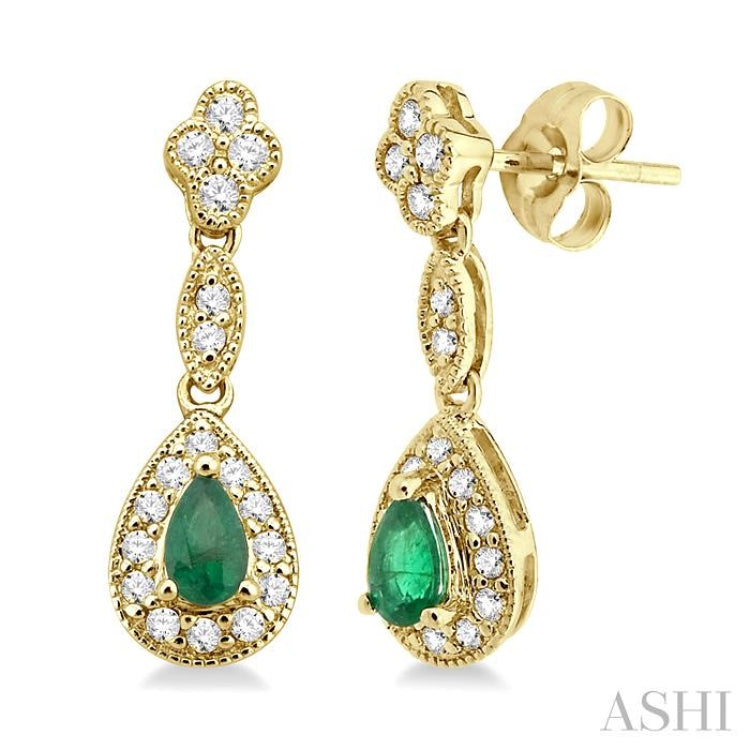 5x3 MM Pear Shape Emerald and 1/3 Ctw Round Cut Diamond Earrings in 14K Yellow Gold 5x3 MM Pear Shape Emerald and 1/3 Ctw Round Cut Diamond Earrings in 14K Yellow Gold