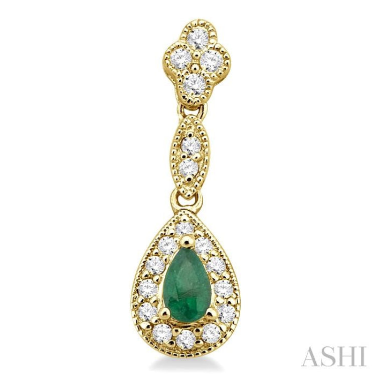 5x3 MM Pear Shape Emerald and 1/3 Ctw Round Cut Diamond Earrings in 14K Yellow Gold 5x3 MM Pear Shape Emerald and 1/3 Ctw Round Cut Diamond Earrings in 14K Yellow Gold