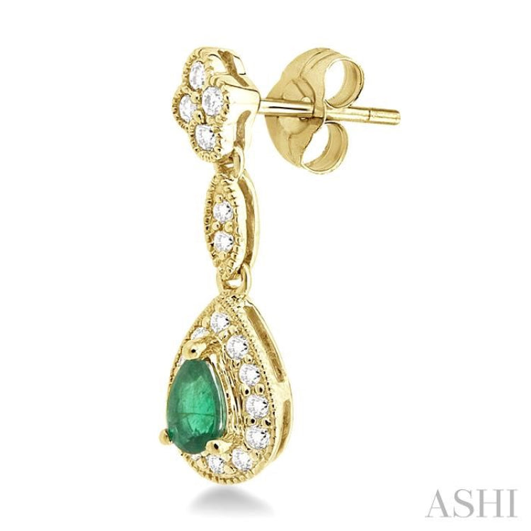 5x3 MM Pear Shape Emerald and 1/3 Ctw Round Cut Diamond Earrings in 14K Yellow Gold 5x3 MM Pear Shape Emerald and 1/3 Ctw Round Cut Diamond Earrings in 14K Yellow Gold