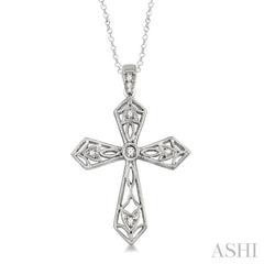 1/20 Ctw Single Cut Diamond Cross Pendant in Sterling Silver with Chain 1/20 Ctw Single Cut Diamond Cross Pendant in Sterling Silver with Chain