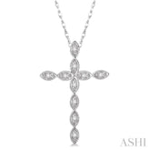 1/10 Ctw Round Cut Diamond Cross Pendant in 10K White Gold with Chain