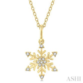 1/10 Ctw Petite Snowflake Round Cut Diamond Fashion Pendant With Chain in 10K Yellow Gold