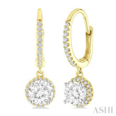 4 MM White Topaz and 1/5 Ctw Round Cut Diamond Semi-Precious Fashion Hoop Earrings in 14K Yellow and White Gold